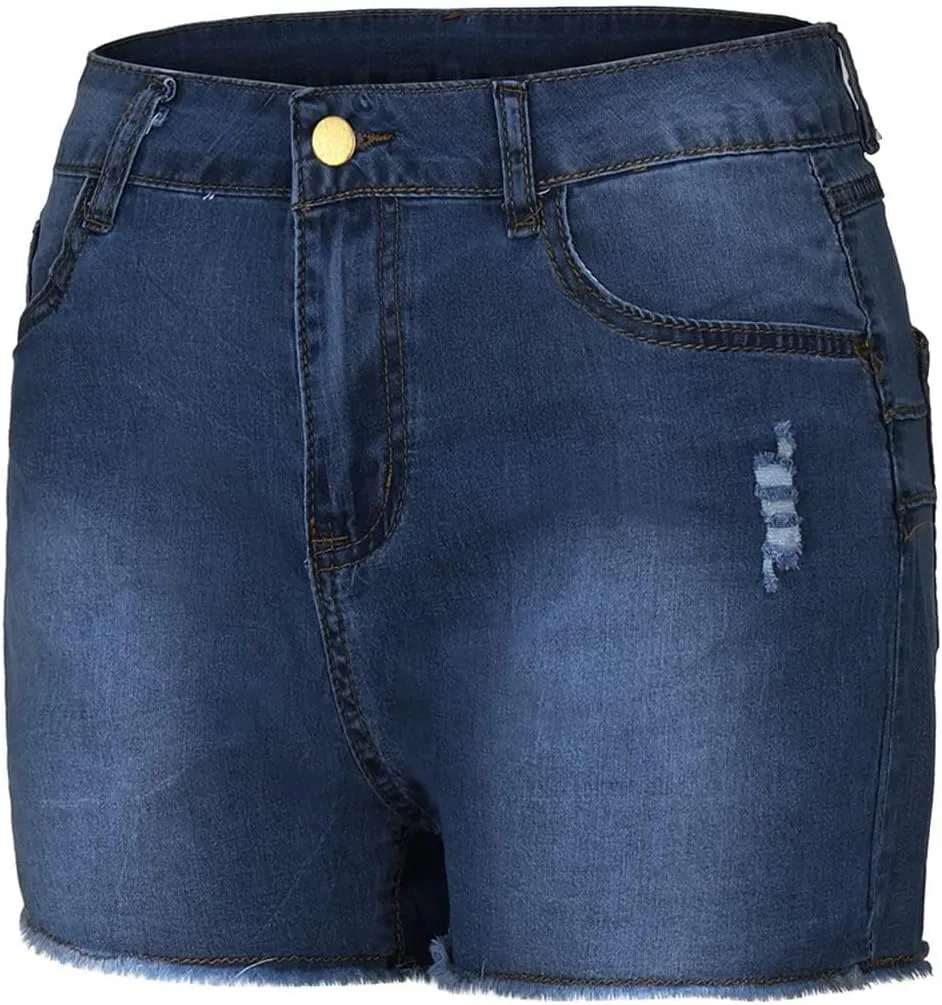 Canbebig Jean Shorts Womens High Waisted Stretchy Denim Shorts Distressed Frayed Raw Hem Jeans Casual Summer Shorts Pockets