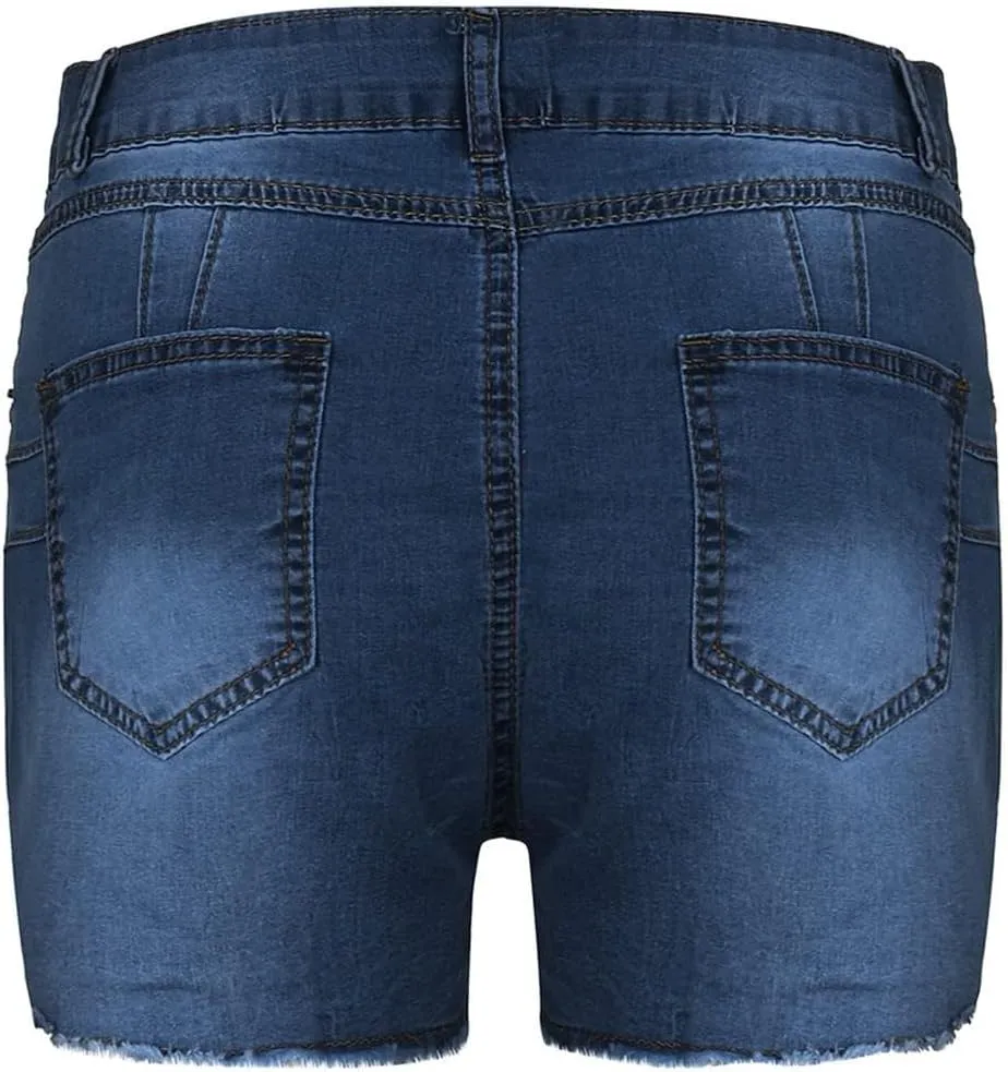 Canbebig Jean Shorts Womens High Waisted Stretchy Denim Shorts Distressed Frayed Raw Hem Jeans Casual Summer Shorts Pockets