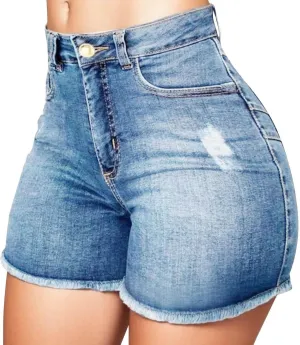Canbebig Jean Shorts Womens High Waisted Stretchy Denim Shorts Distressed Frayed Raw Hem Jeans Casual Summer Shorts Pockets