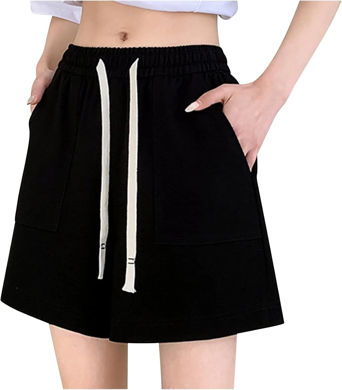 Casual Linen Shorts for Women High Elastic Waisted Shorts Summer Pull On Drawstring Short Beach Loose Fit Shorts