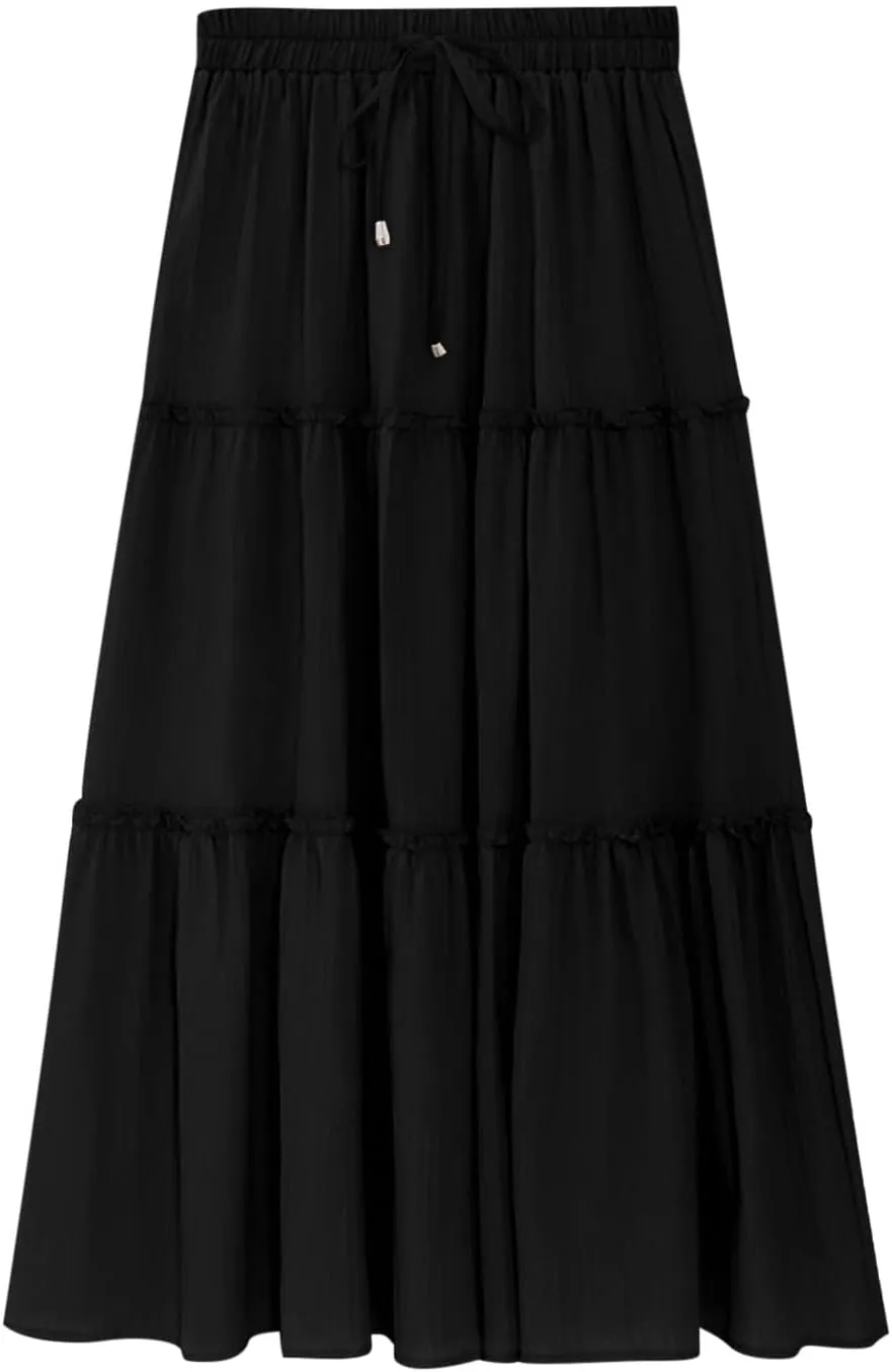 Casual Skirts for Women Midi Solid Ruffle Hem Elastic Band Skirt Pleated Going Out Elegant Skirts Versatile Style