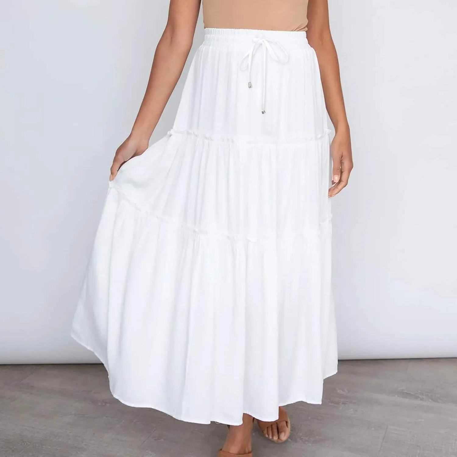 Casual Skirts for Women Midi Solid Ruffle Hem Elastic Band Skirt Pleated Going Out Elegant Skirts Versatile Style