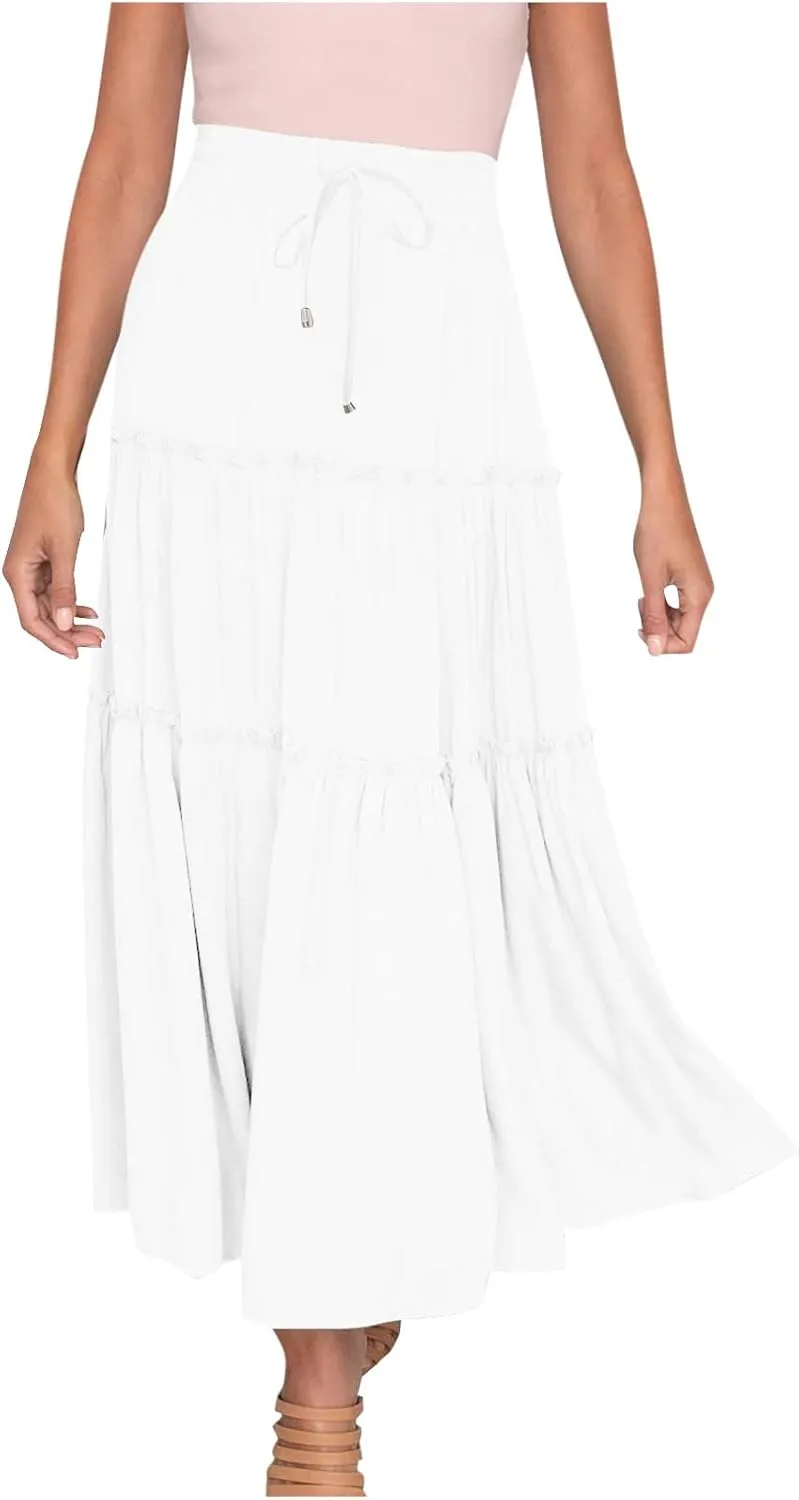 Casual Skirts for Women Midi Solid Ruffle Hem Elastic Band Skirt Pleated Going Out Elegant Skirts Versatile Style