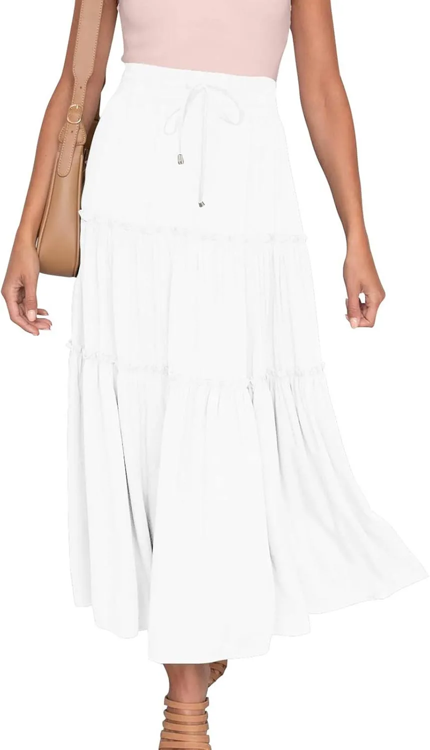 Casual Skirts for Women Midi Solid Ruffle Hem Elastic Band Skirt Pleated Going Out Elegant Skirts Versatile Style