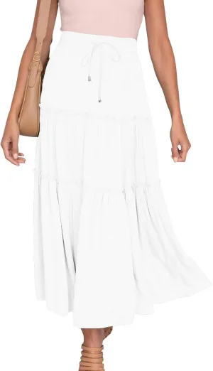 Casual Skirts for Women Midi Solid Ruffle Hem Elastic Band Skirt Pleated Going Out Elegant Skirts Versatile Style