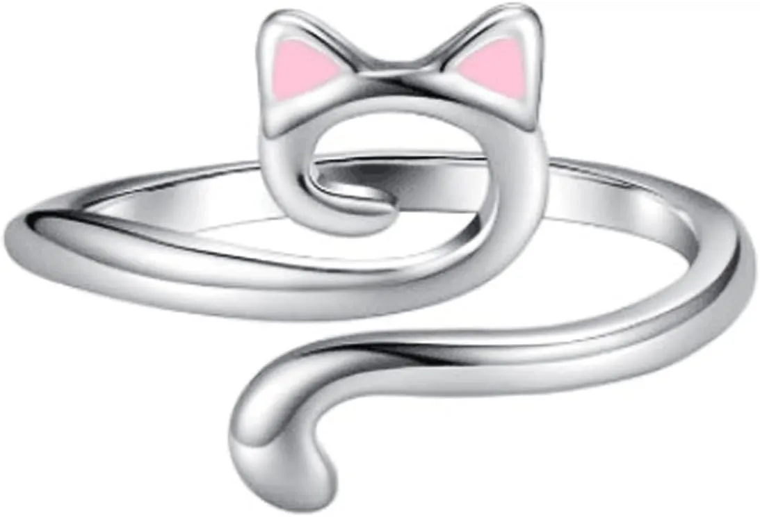 Cat Rings for Women Adjustable Cute Animal Ring Cocktail Party Birthday Statement Ring for Friends Cat