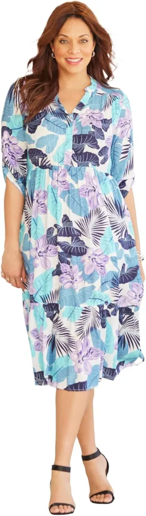 Catherines Women's Plus Size Gauze Midi Shirtdress