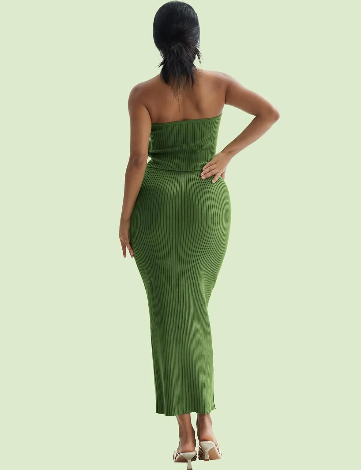 CHERFLY Womens 2 Piece Outfits 2025 Summer Sweater Skirt Sets Halter Top Midi Bodycon Dress