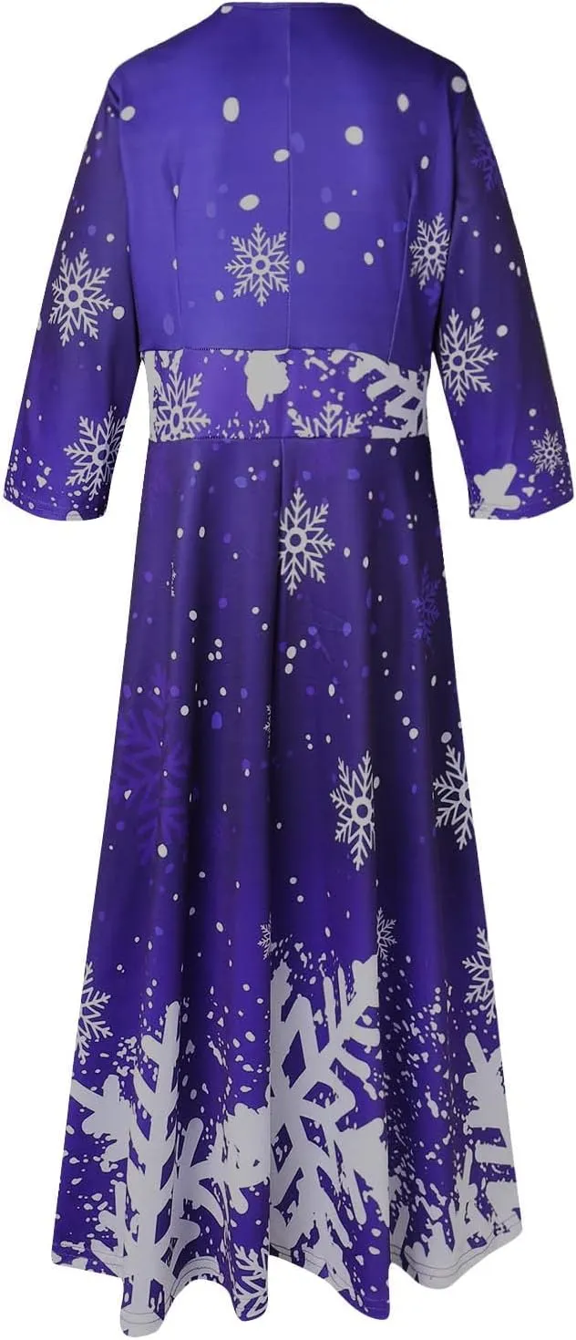 Christmas Dress Retro Fashion Christmas Print Round Neck Half Sleeve Tunic Dress Holiday Party Midi Swing Dress