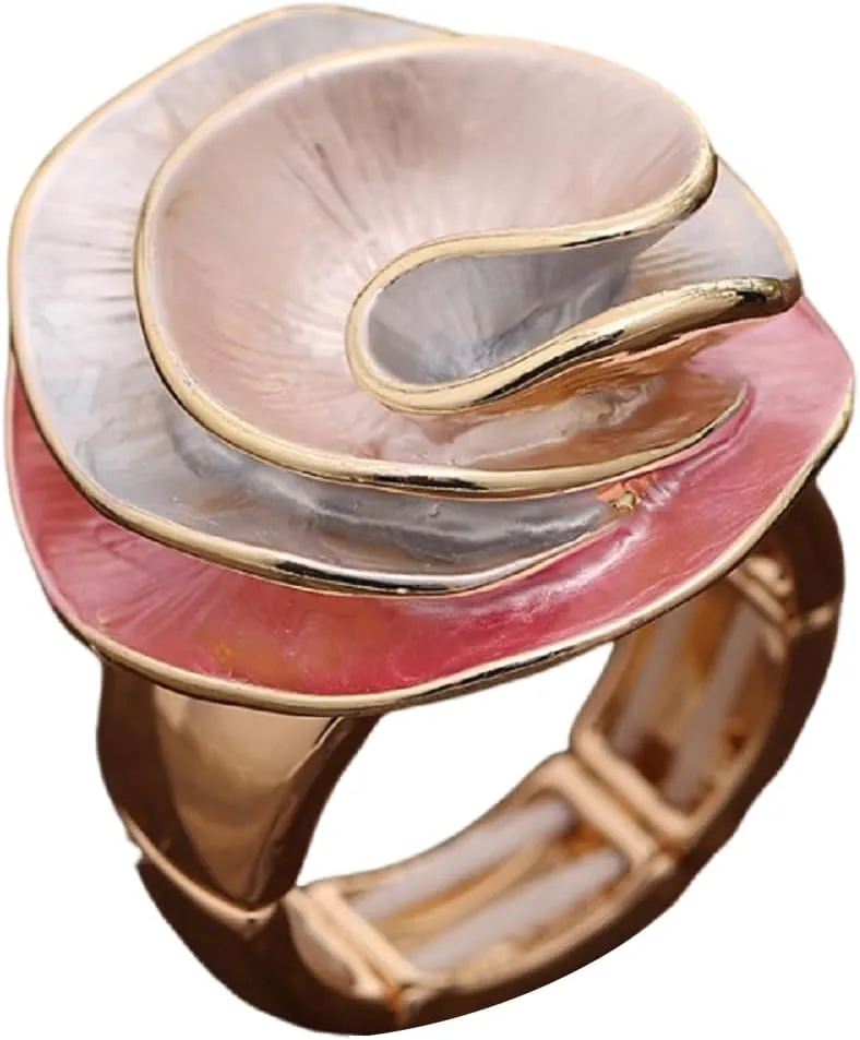 Chunky Big Flower Charm Elastic Band Stretch Cocktail Rings for Women Statement Jewelry