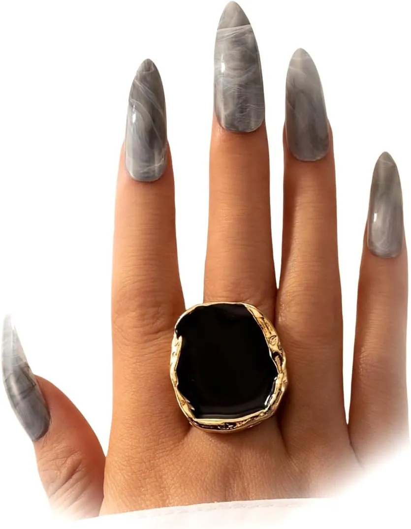 Chunky Gold Enamel Statement Big Rings for Women Exaggerated Black Large Cocktail Knuckle Cocktail Ring Vintage Silver Fashion Prom Party Jewelry Gifts