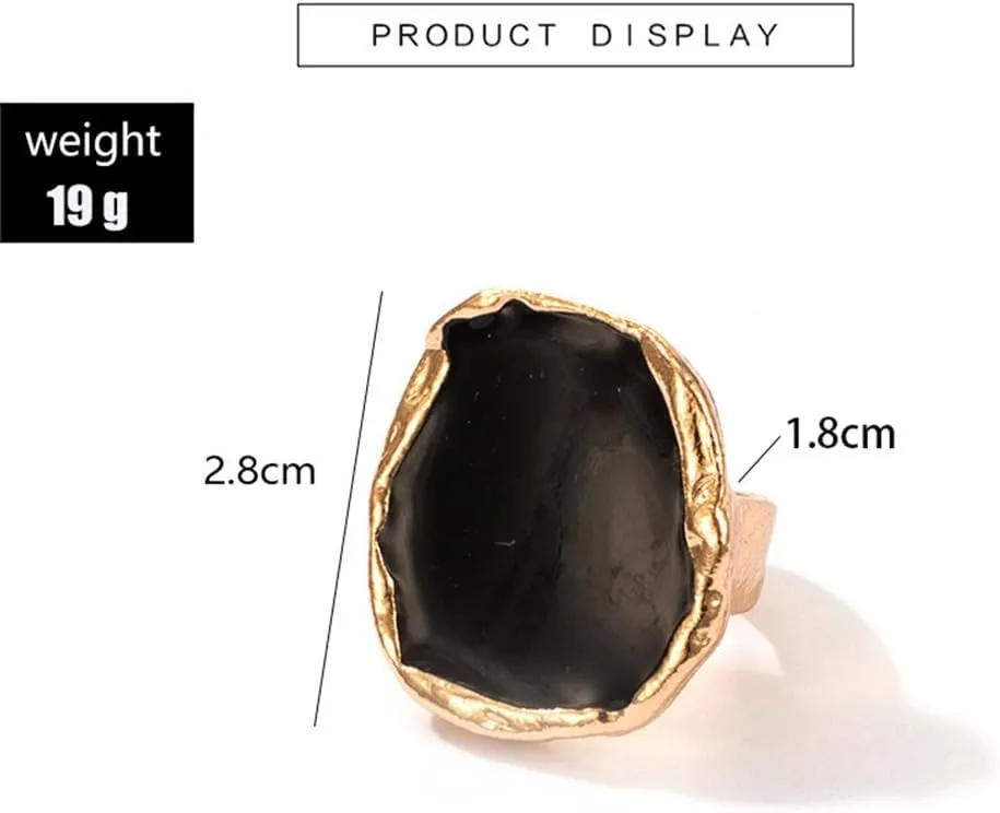 Chunky Gold Enamel Statement Big Rings for Women Exaggerated Black Large Cocktail Knuckle Cocktail Ring Vintage Silver Fashion Prom Party Jewelry Gifts