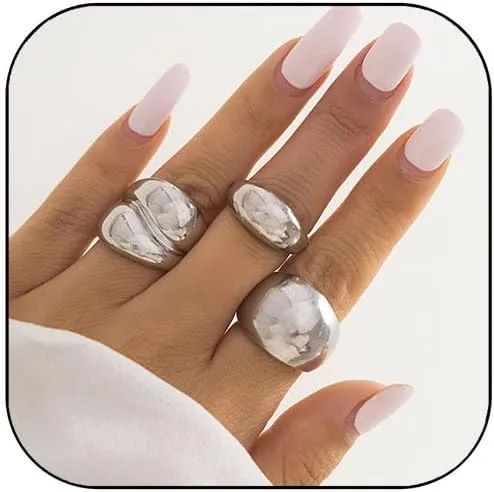 Chunky Gold Rings for Women Gold Silver Adjustable Thick Ring Geometric Curved Minimalist Fashion Statement Ring Cocktail Rings for Women