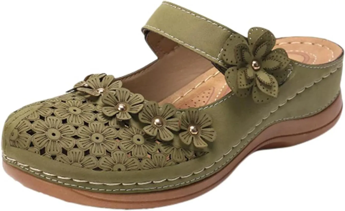Clogs for Women Mules Shoes Casual Ladies Summer Closed Toe Platform Mules with Hollow Out Floral Design Comfortable Slip On Open Back Walking Wedges Sandals Fashion Garden Beach Shoes