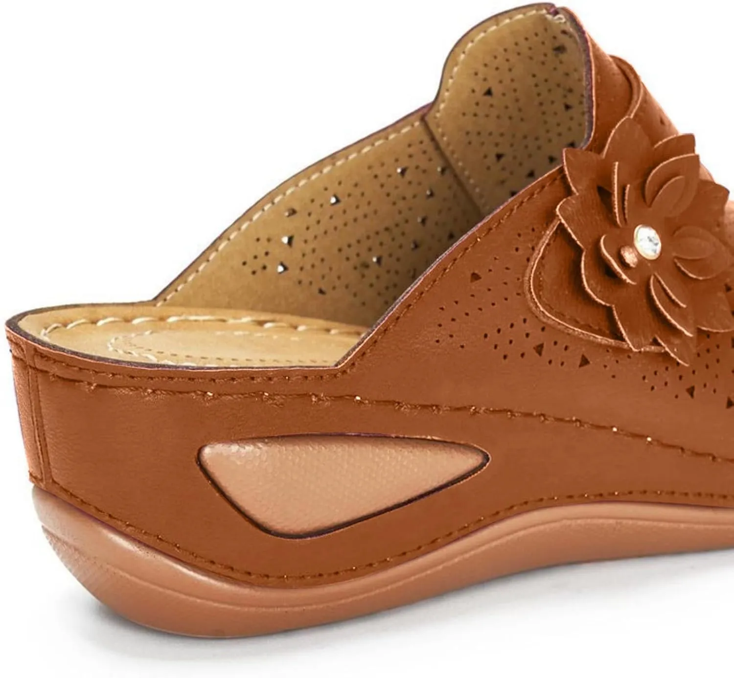 Clogs for Women Mules Shoes Comfortable Closed Toe Slip-On Backless Low Wedge Shoes Flowers Decor Walking Wedges Mules Casual Orthopedic Clog with Arch Support