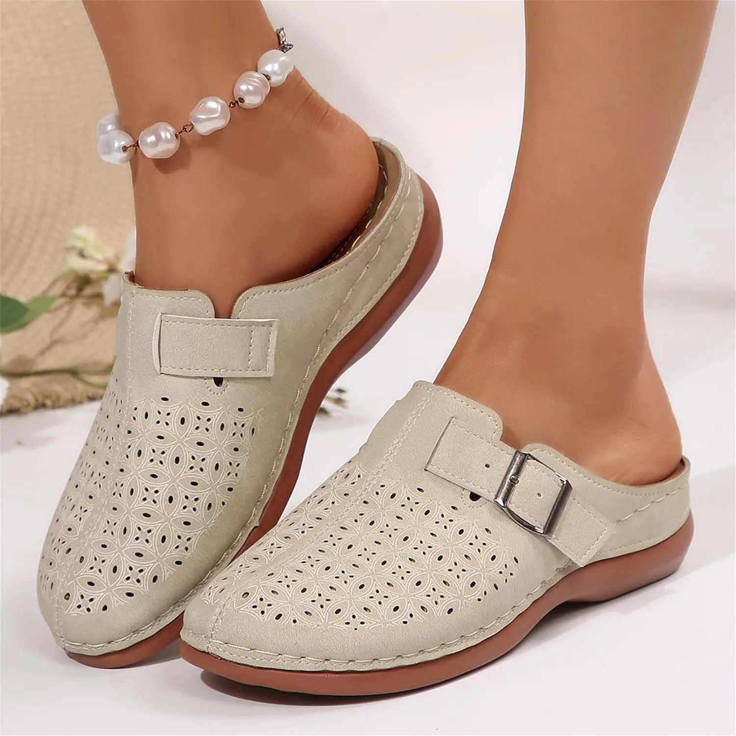 Clogs for Women Mules Shoes Summer Hollow Closed Toe Orthopedic Arch Support Sandals Comfortable Slip on Slippers