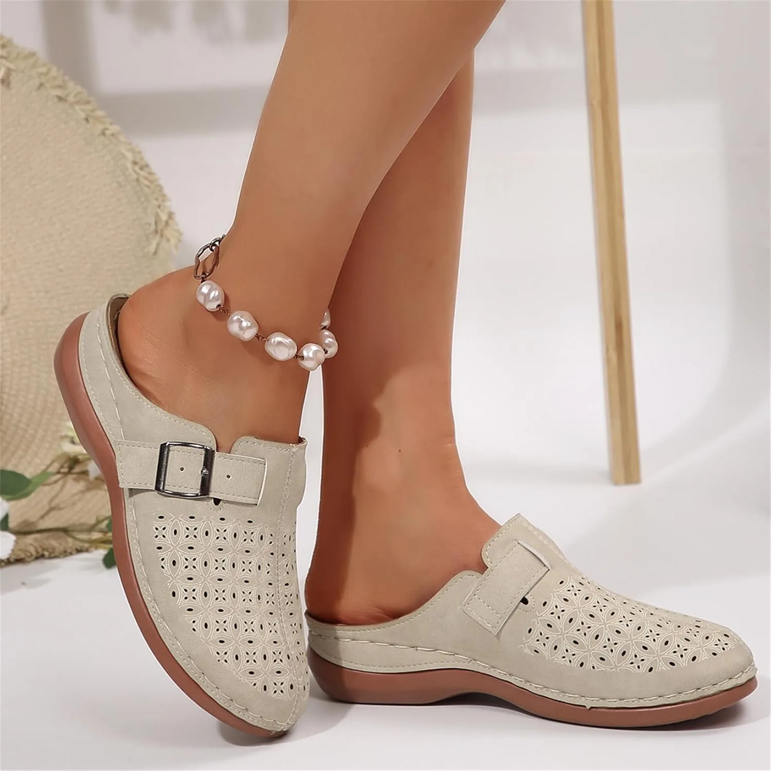 Clogs for Women Mules Shoes Summer Hollow Closed Toe Orthopedic Arch Support Sandals Comfortable Slip on Slippers