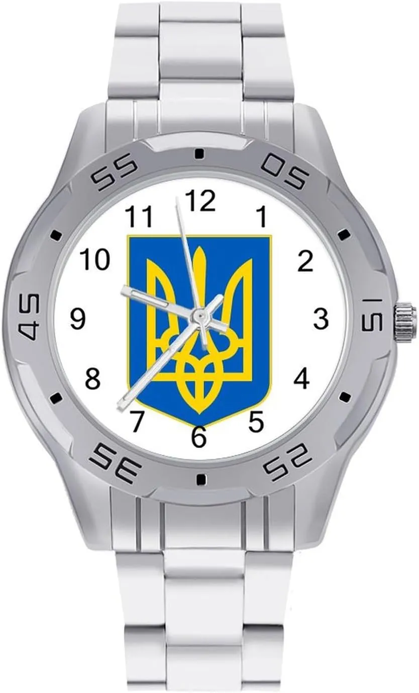 Coat of Arms of Ukraine Men's Business Watch Fashion Stainless Steel Wristwatches Custom Easy Read Watches for Women