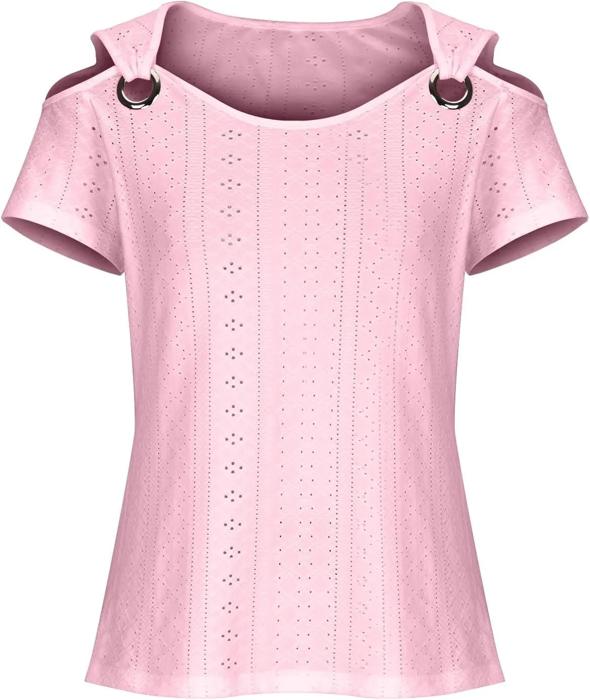Cold Shoulder Tops for Women 2024 Casual Summer Sexy Eyelet Tunic Shirts Short Sleeve V Neck Boho Blouses