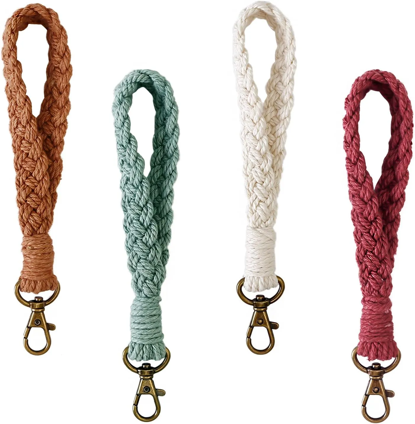 Cositina 4 Pcs Macrame Keychain Wristlet Boho Handmade Key Chain Bracelet Weave Braided Knotted Keyring Holder Wrist Lanyard for Women Car Key Wallet Purse
