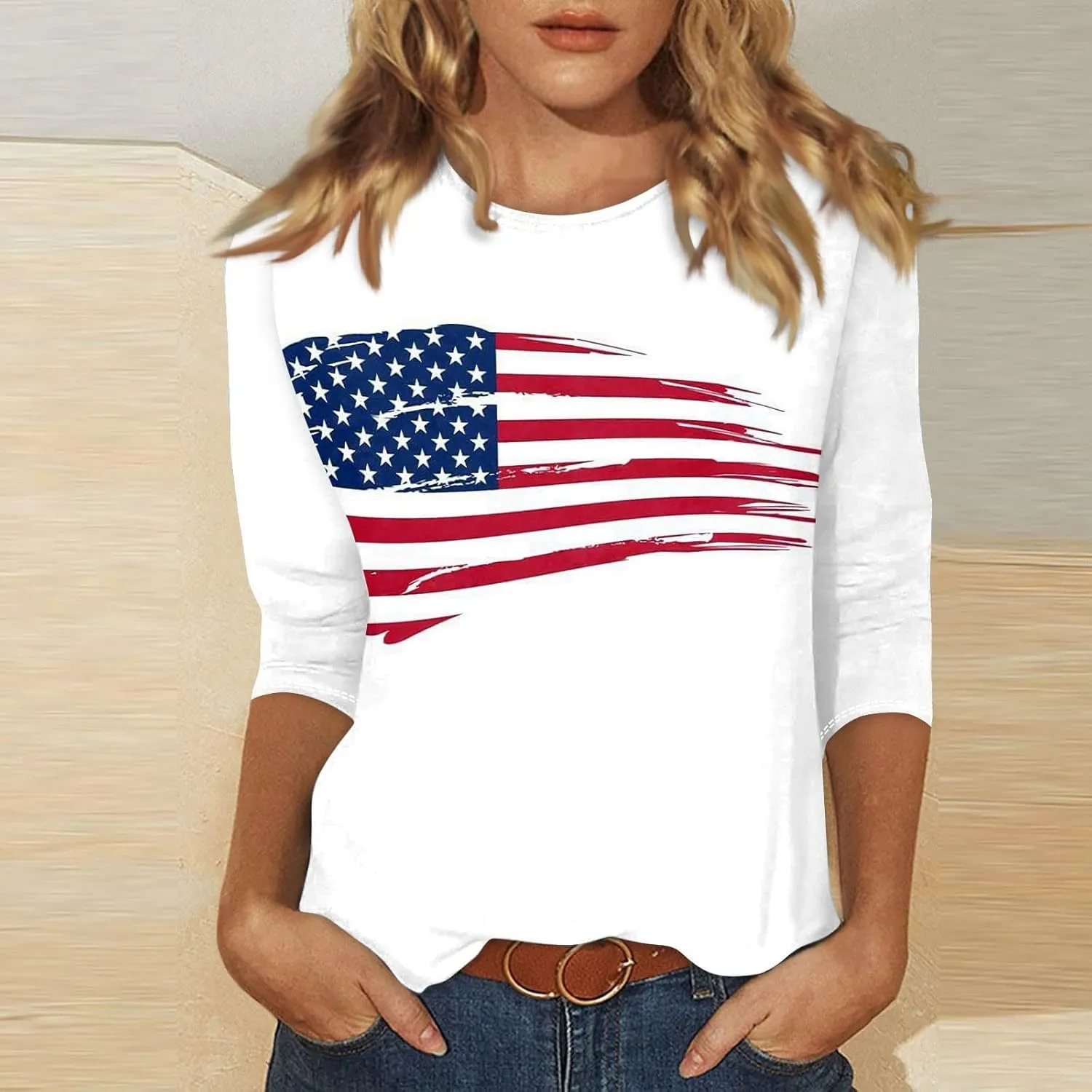 COTECRAM Womens Casual 3/4 Lenght Sleeve Tops Trendy Loose Shirts Crewneck Printed Cute Blouse Graphic Tees Tunics