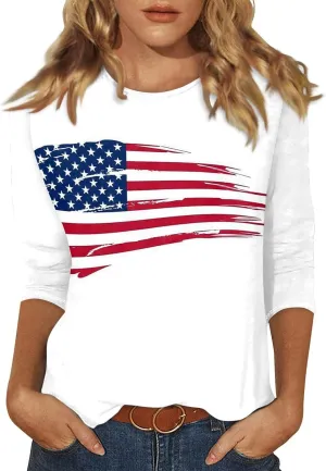 COTECRAM Womens Casual 3/4 Lenght Sleeve Tops Trendy Loose Shirts Crewneck Printed Cute Blouse Graphic Tees Tunics