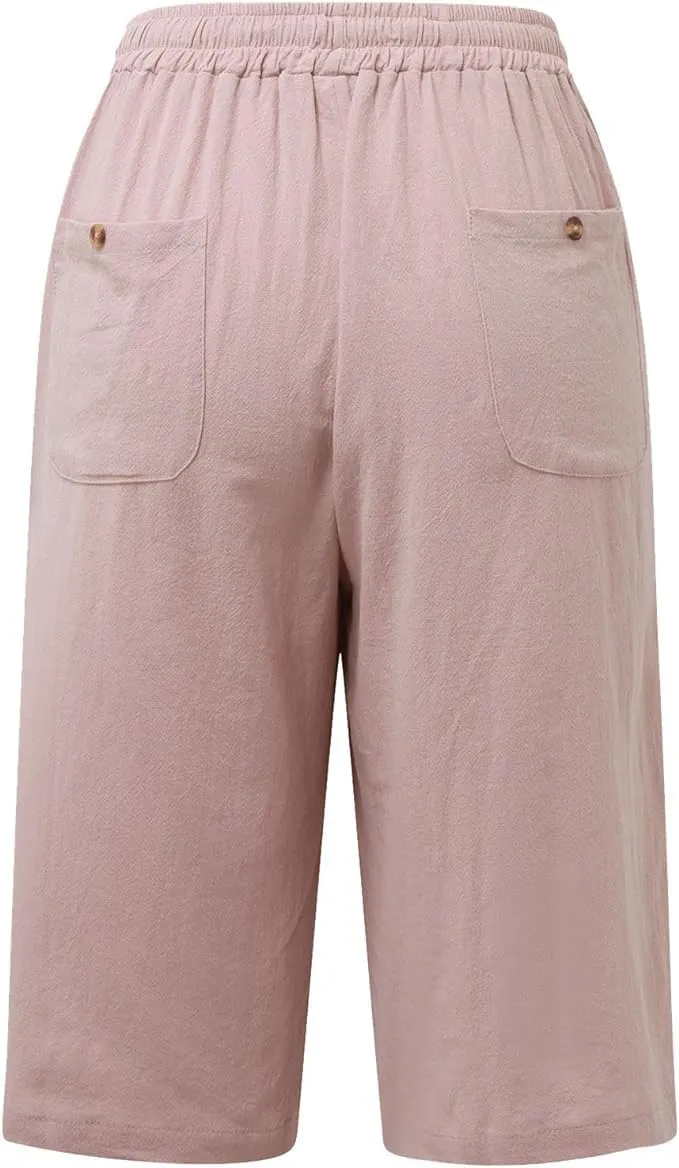 Cotton Linen Shorts for Women Casual Loose Beach Pants Summer Linen Bermuda Shorts Pants Women Plus Size