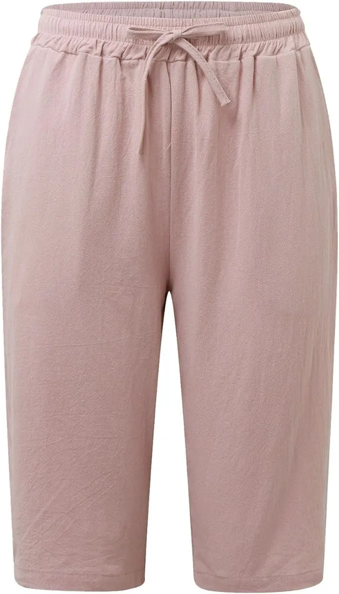 Cotton Linen Shorts for Women Casual Loose Beach Pants Summer Linen Bermuda Shorts Pants Women Plus Size