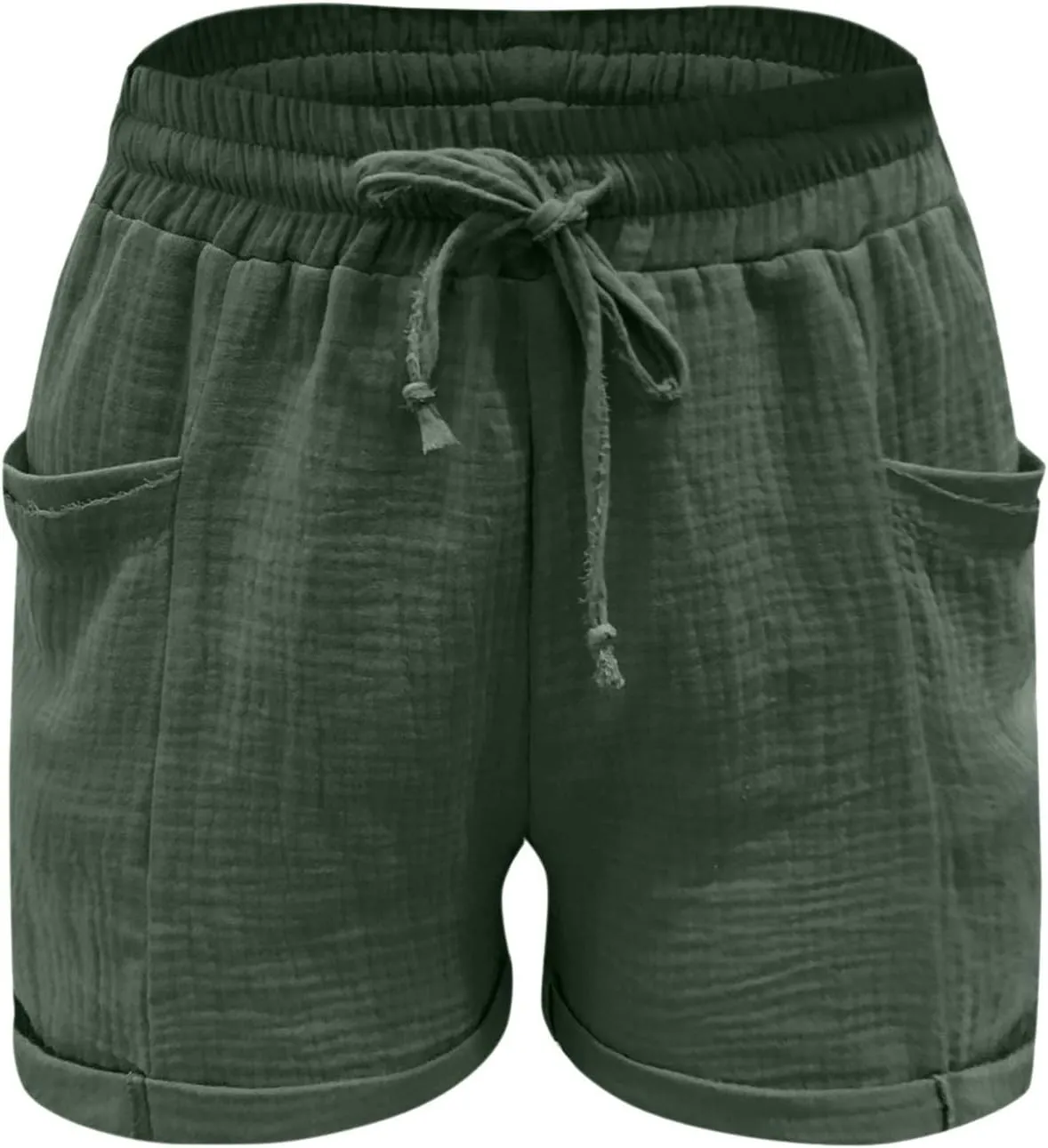 Cotton Linen Shorts for Women Drawstring Elastic High Waist Casual Summer Shorts Lightweight Baggy Comfy Shorts with Pockets