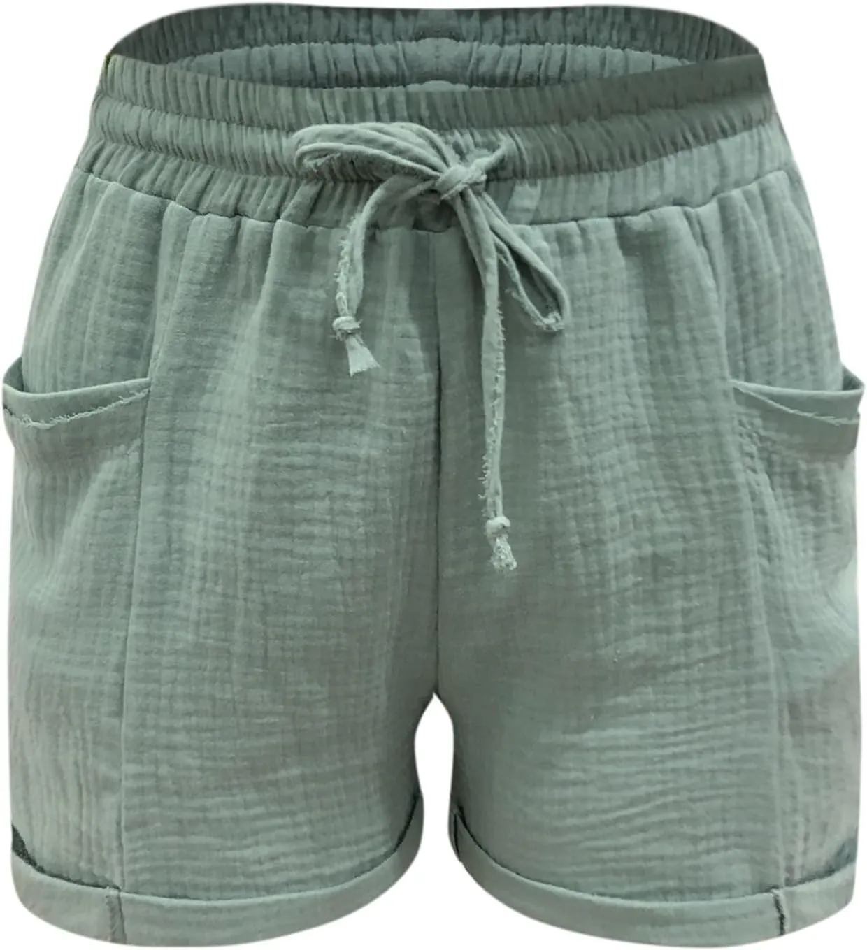 Cotton Linen Shorts for Women Drawstring Elastic High Waist Casual Summer Shorts Lightweight Baggy Comfy Shorts with Pockets