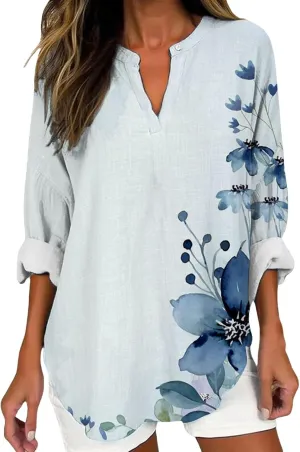 Cotton Linen Tops for Women 2025 Long Sleeve Cotton Oversized T Shirt White Linen Shirt Women Travel Clothes Women