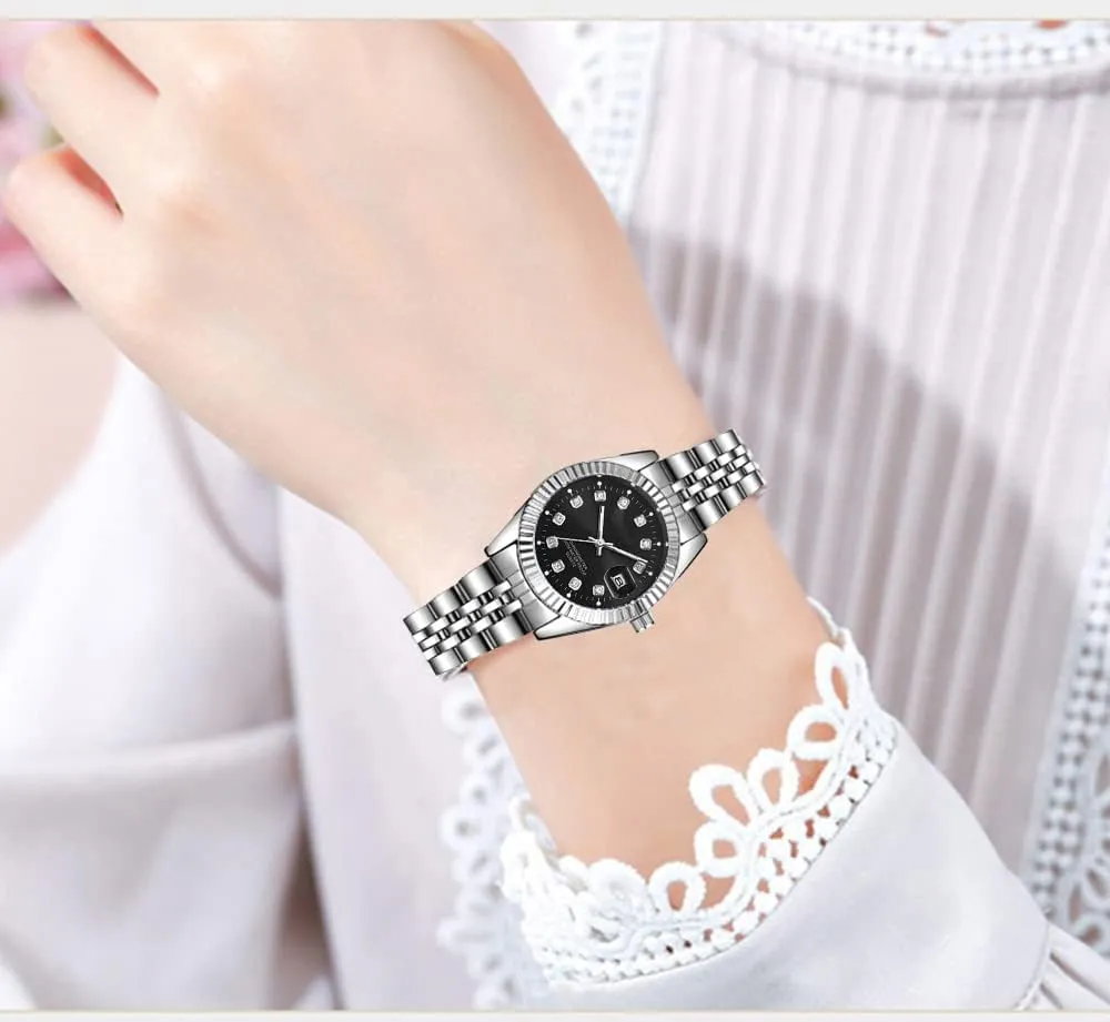 Couple Watches Fashion Silver Stainless Steel Pair Watches Men and Women Matching Quartz Wrist Watches Gifts Set of 2