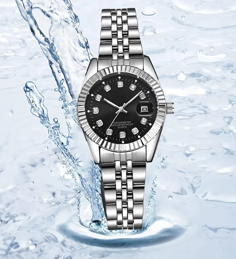 Couple Watches Fashion Silver Stainless Steel Pair Watches Men and Women Matching Quartz Wrist Watches Gifts Set of 2