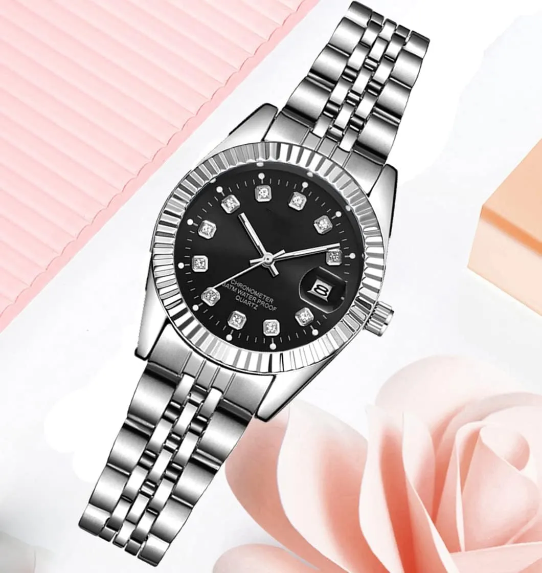 Couple Watches Fashion Silver Stainless Steel Pair Watches Men and Women Matching Quartz Wrist Watches Gifts Set of 2