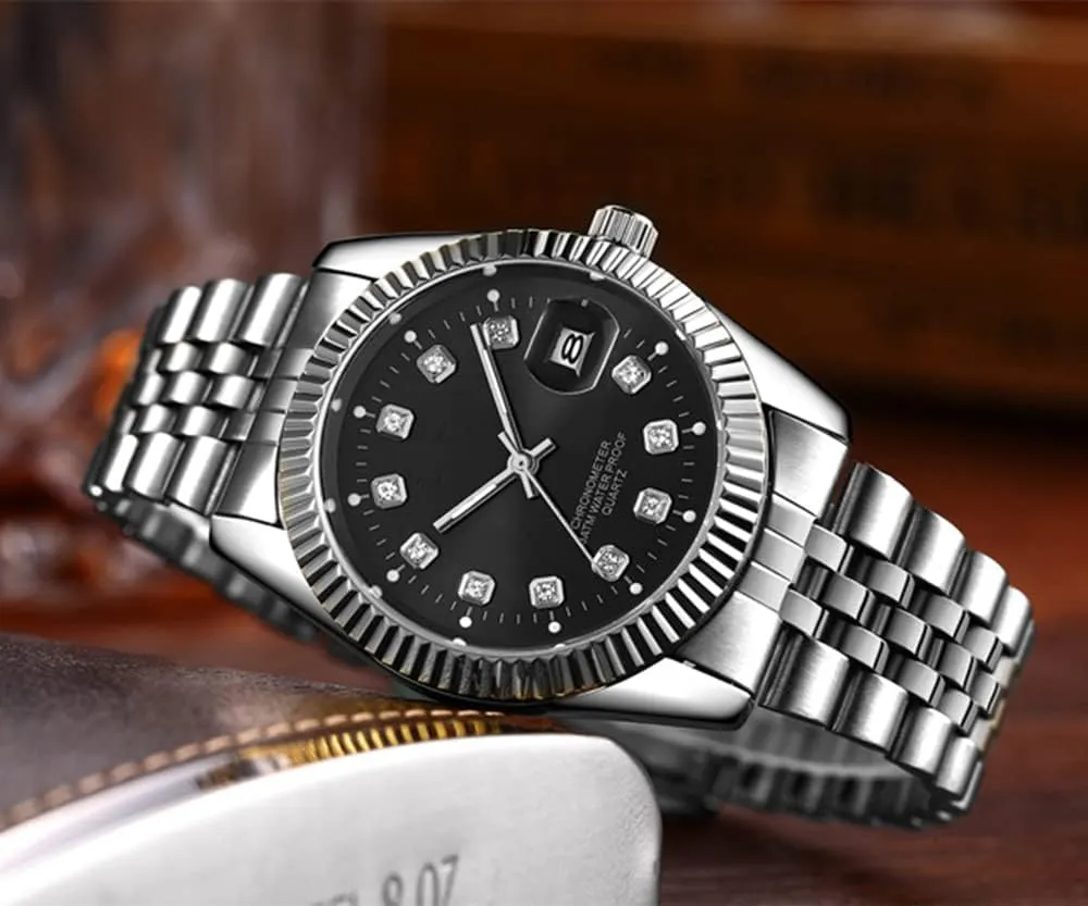 Couple Watches Fashion Silver Stainless Steel Pair Watches Men and Women Matching Quartz Wrist Watches Gifts Set of 2