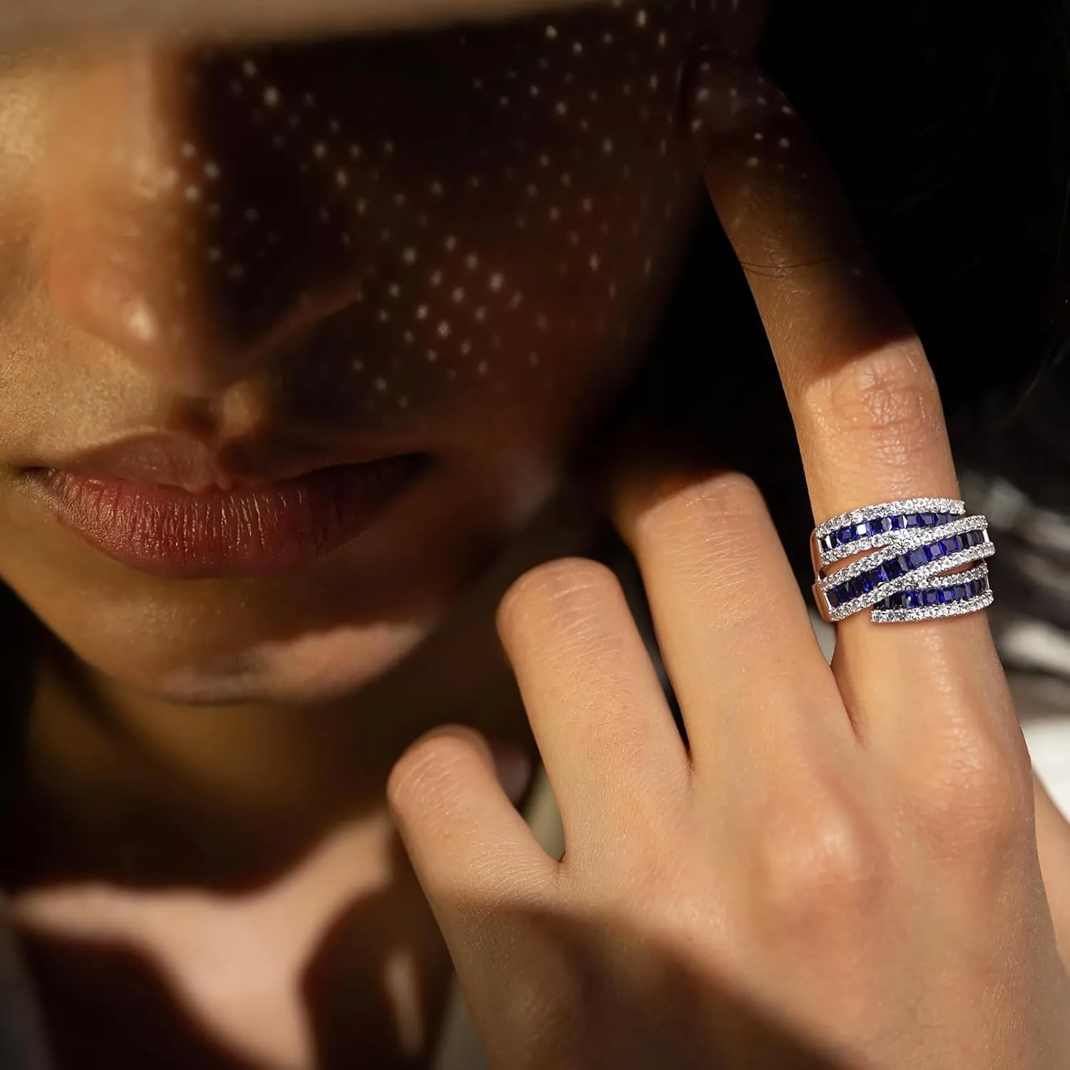 Crossover Statement Ring Wedding Bands 925 Sterling Silver Created Gemstone Chunky Wide Band Rings for Women Men Cocktail Anniversary Jewelry Size 6-10 (with Gift Box)