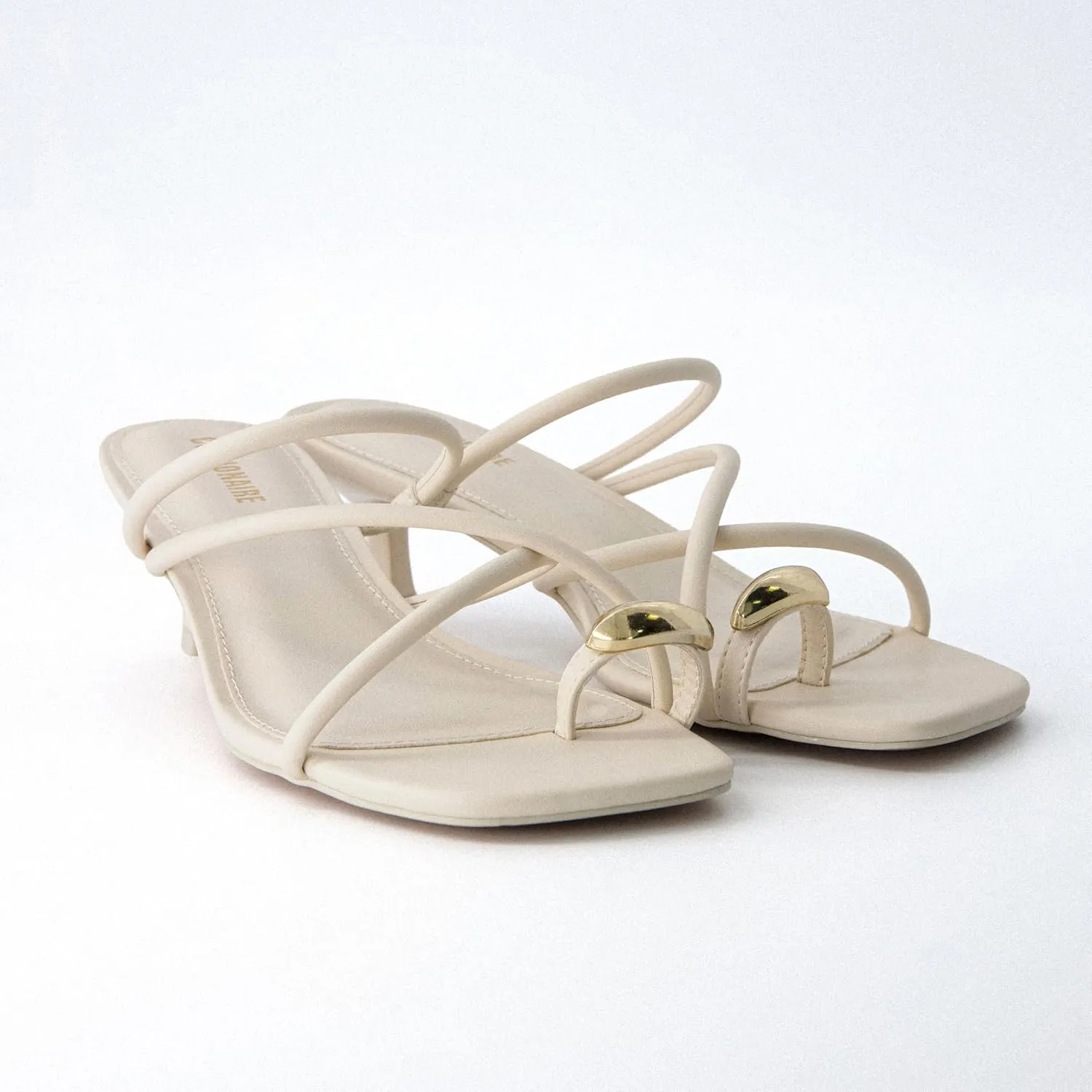 CUSHIONAIRE Maui Womens Strappy Toe-Ring Slip On Kitten Heel  Vegan Leather Dress Sandal   Memory Foam