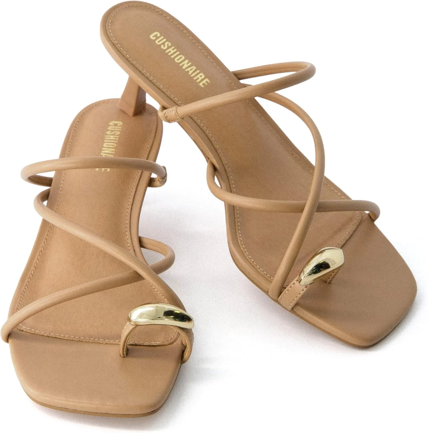 CUSHIONAIRE Maui Womens Strappy Toe-Ring Slip On Kitten Heel  Vegan Leather Dress Sandal   Memory Foam