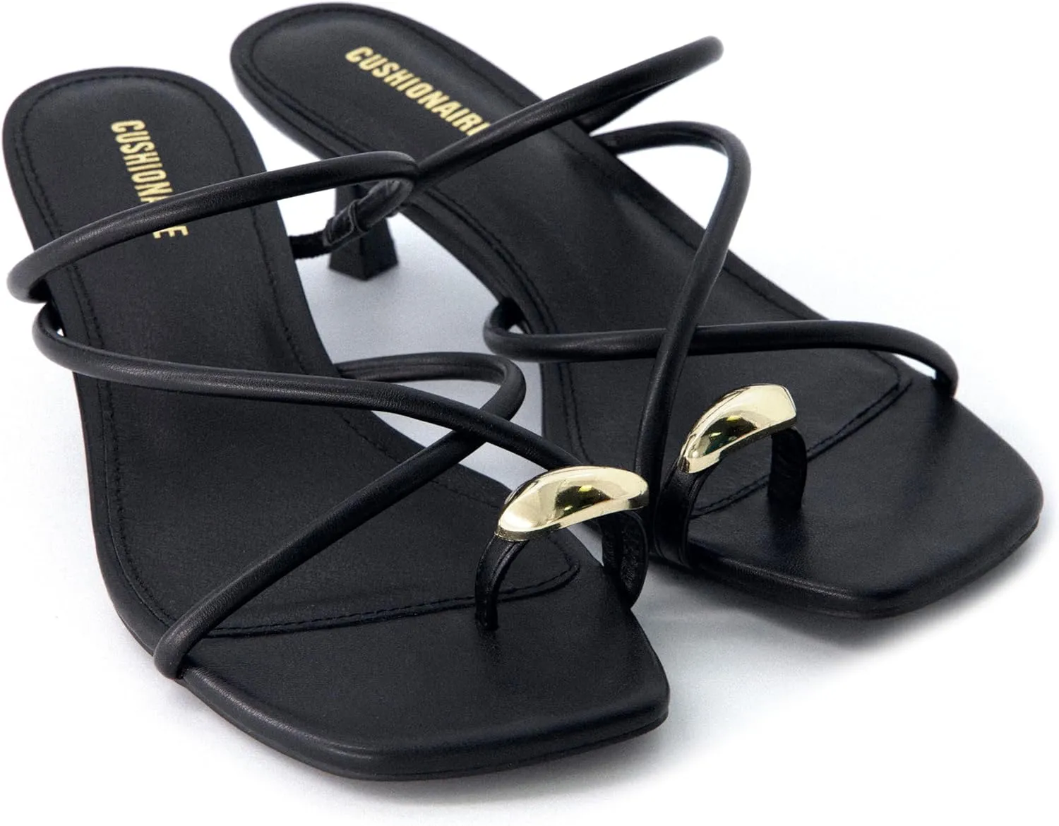 CUSHIONAIRE Maui Womens Strappy Toe-Ring Slip On Kitten Heel  Vegan Leather Dress Sandal   Memory Foam