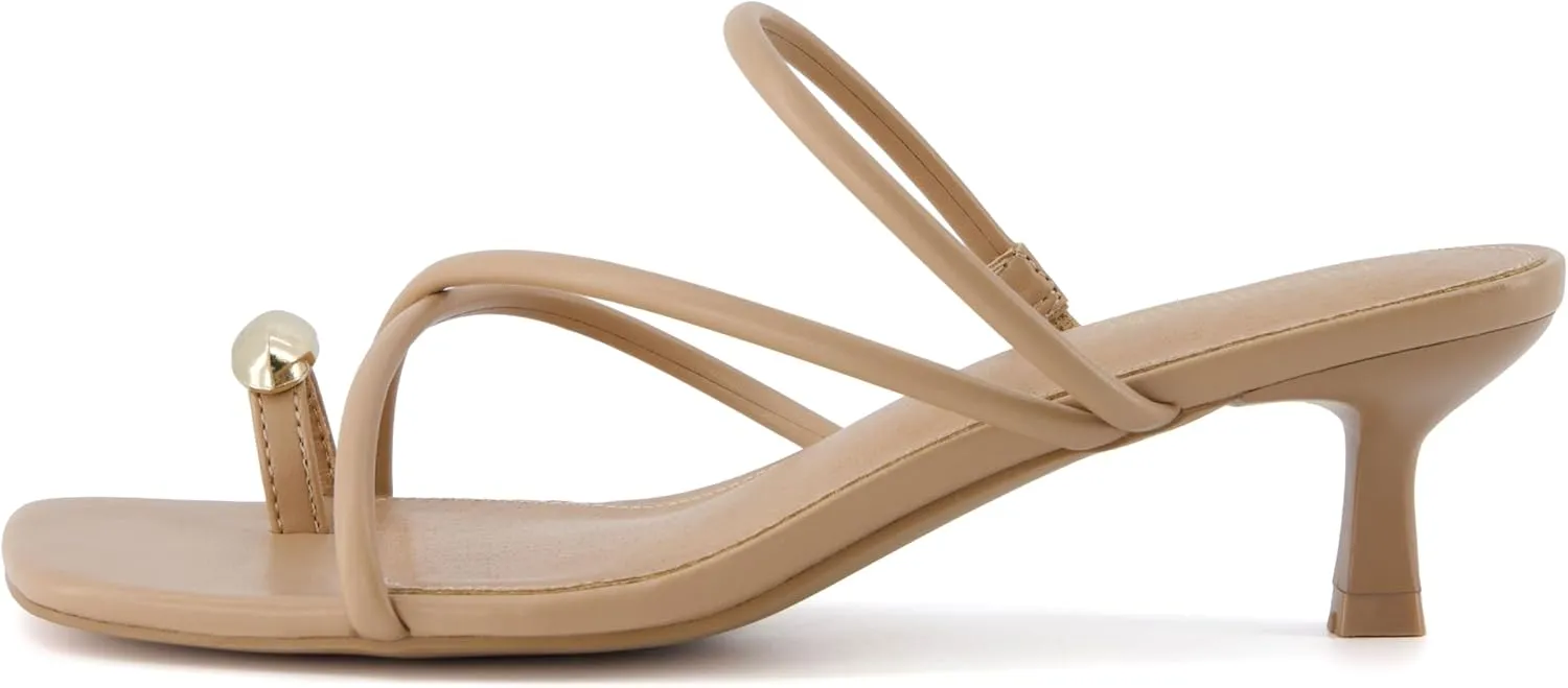 CUSHIONAIRE Maui Womens Strappy Toe-Ring Slip On Kitten Heel  Vegan Leather Dress Sandal   Memory Foam