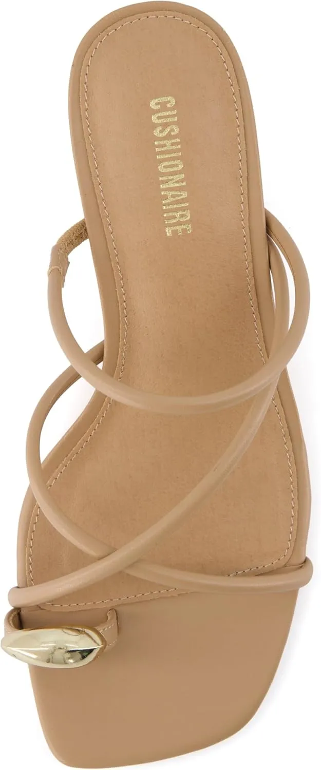 CUSHIONAIRE Maui Womens Strappy Toe-Ring Slip On Kitten Heel  Vegan Leather Dress Sandal   Memory Foam