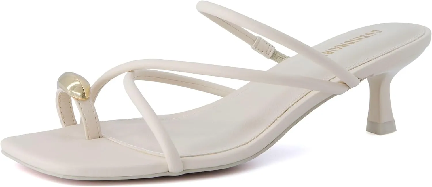 CUSHIONAIRE Maui Womens Strappy Toe-Ring Slip On Kitten Heel  Vegan Leather Dress Sandal   Memory Foam