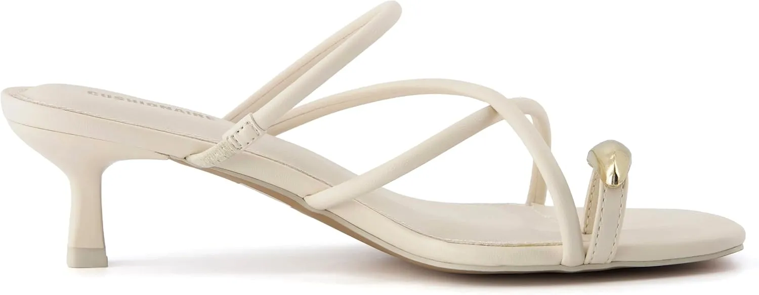 CUSHIONAIRE Maui Womens Strappy Toe-Ring Slip On Kitten Heel  Vegan Leather Dress Sandal   Memory Foam