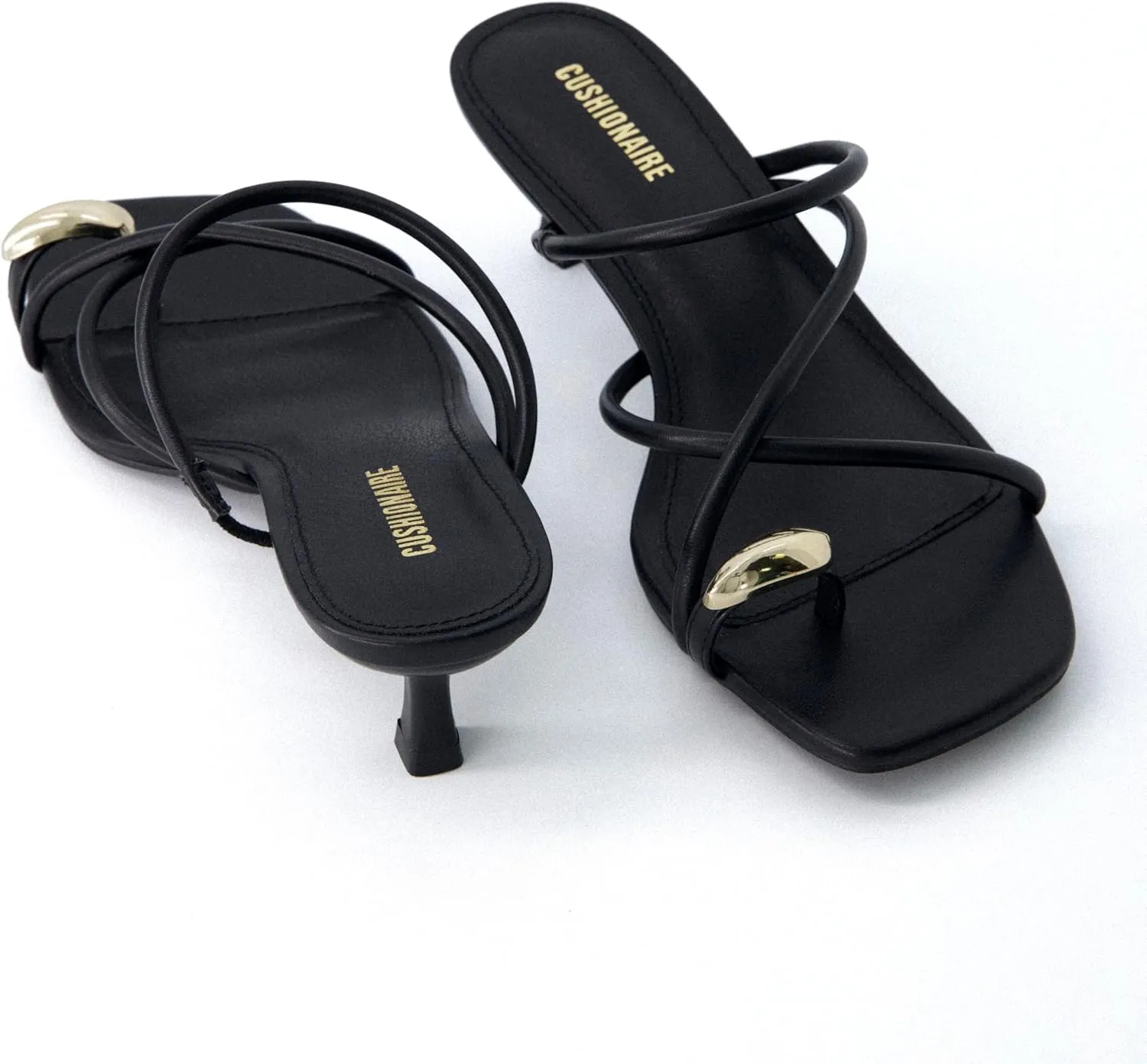CUSHIONAIRE Maui Womens Strappy Toe-Ring Slip On Kitten Heel  Vegan Leather Dress Sandal   Memory Foam