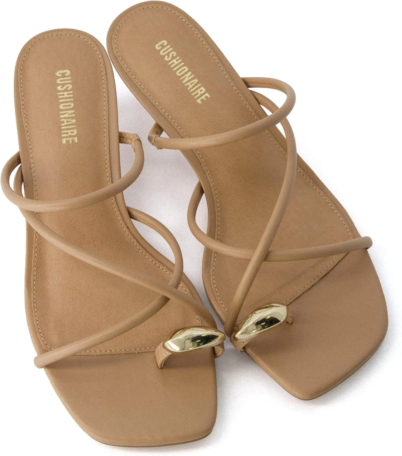 CUSHIONAIRE Maui Womens Strappy Toe-Ring Slip On Kitten Heel  Vegan Leather Dress Sandal   Memory Foam
