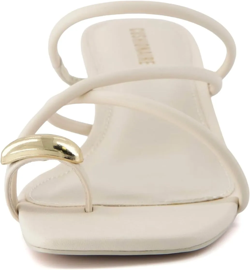 CUSHIONAIRE Maui Womens Strappy Toe-Ring Slip On Kitten Heel  Vegan Leather Dress Sandal   Memory Foam