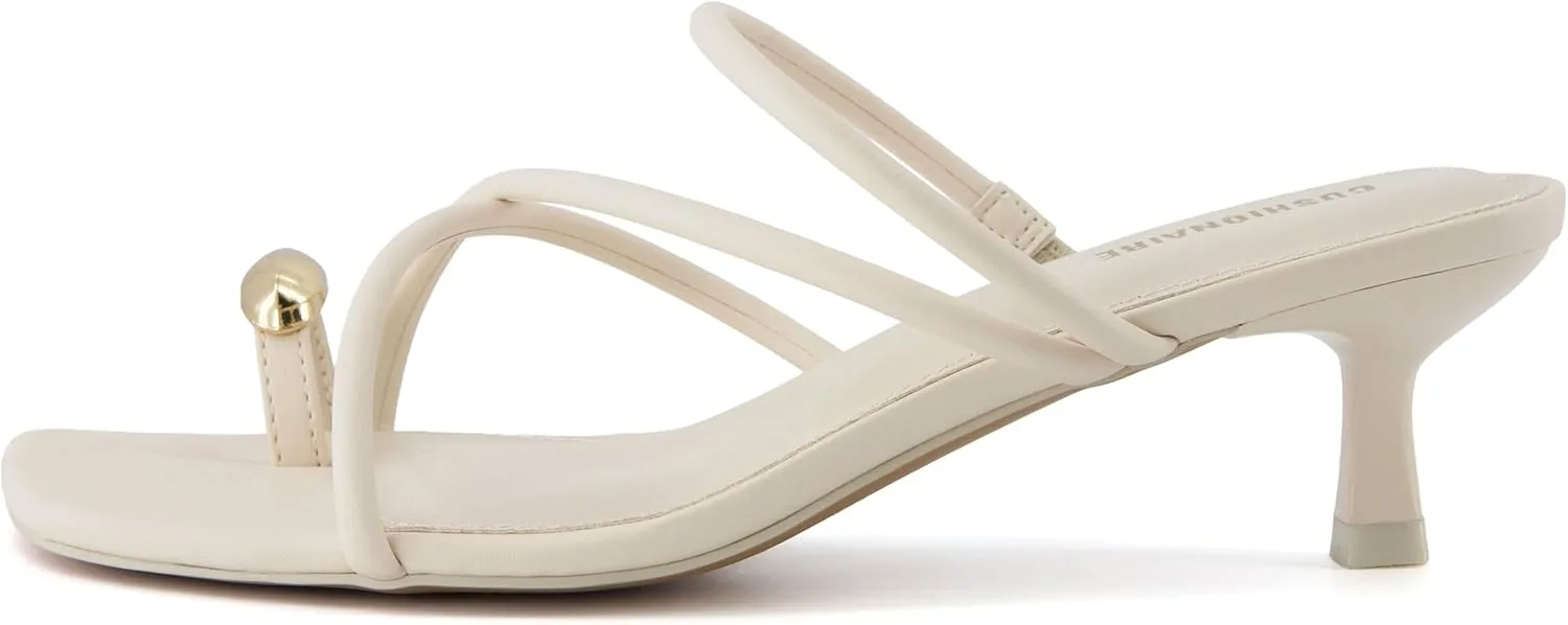 CUSHIONAIRE Maui Womens Strappy Toe-Ring Slip On Kitten Heel  Vegan Leather Dress Sandal   Memory Foam