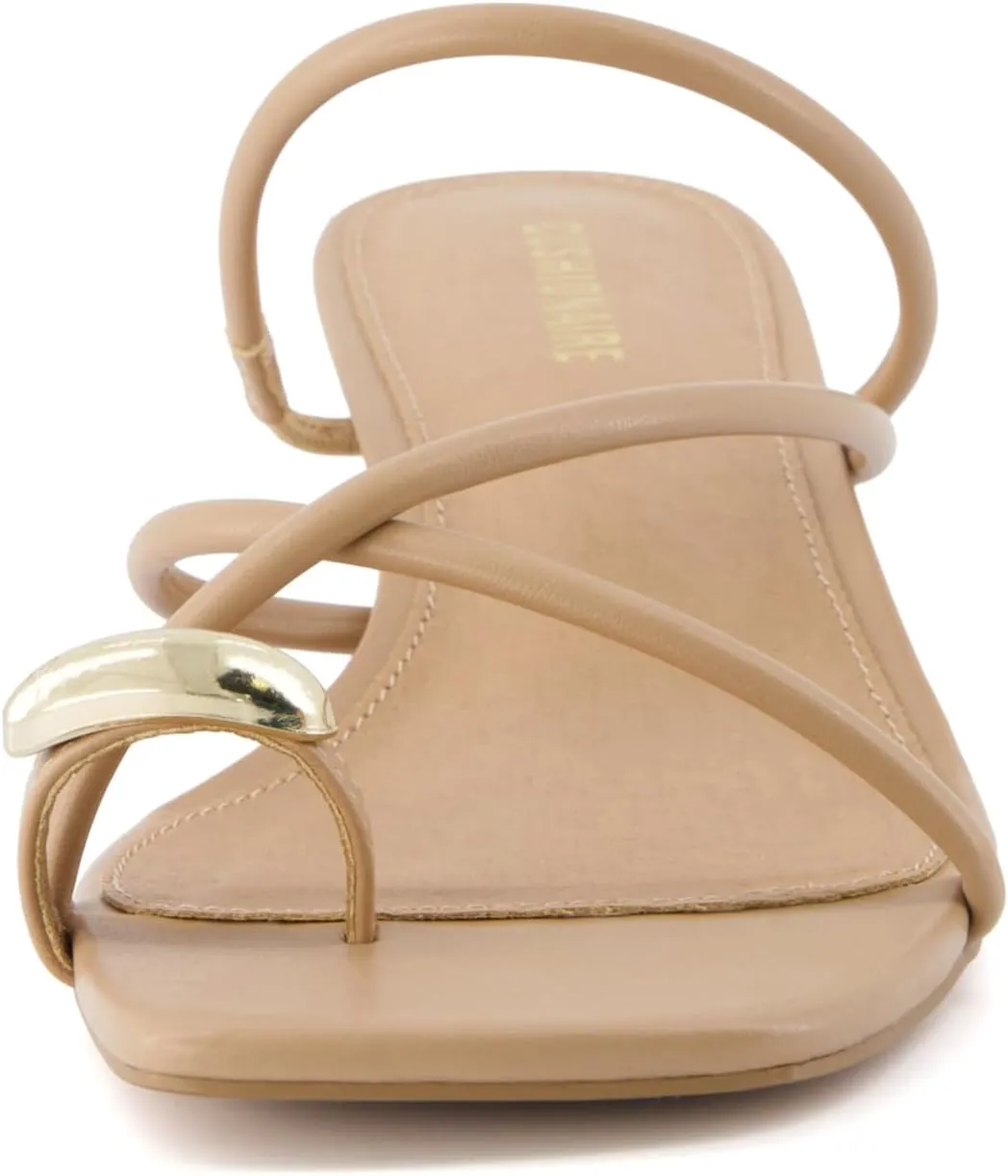 CUSHIONAIRE Maui Womens Strappy Toe-Ring Slip On Kitten Heel  Vegan Leather Dress Sandal   Memory Foam