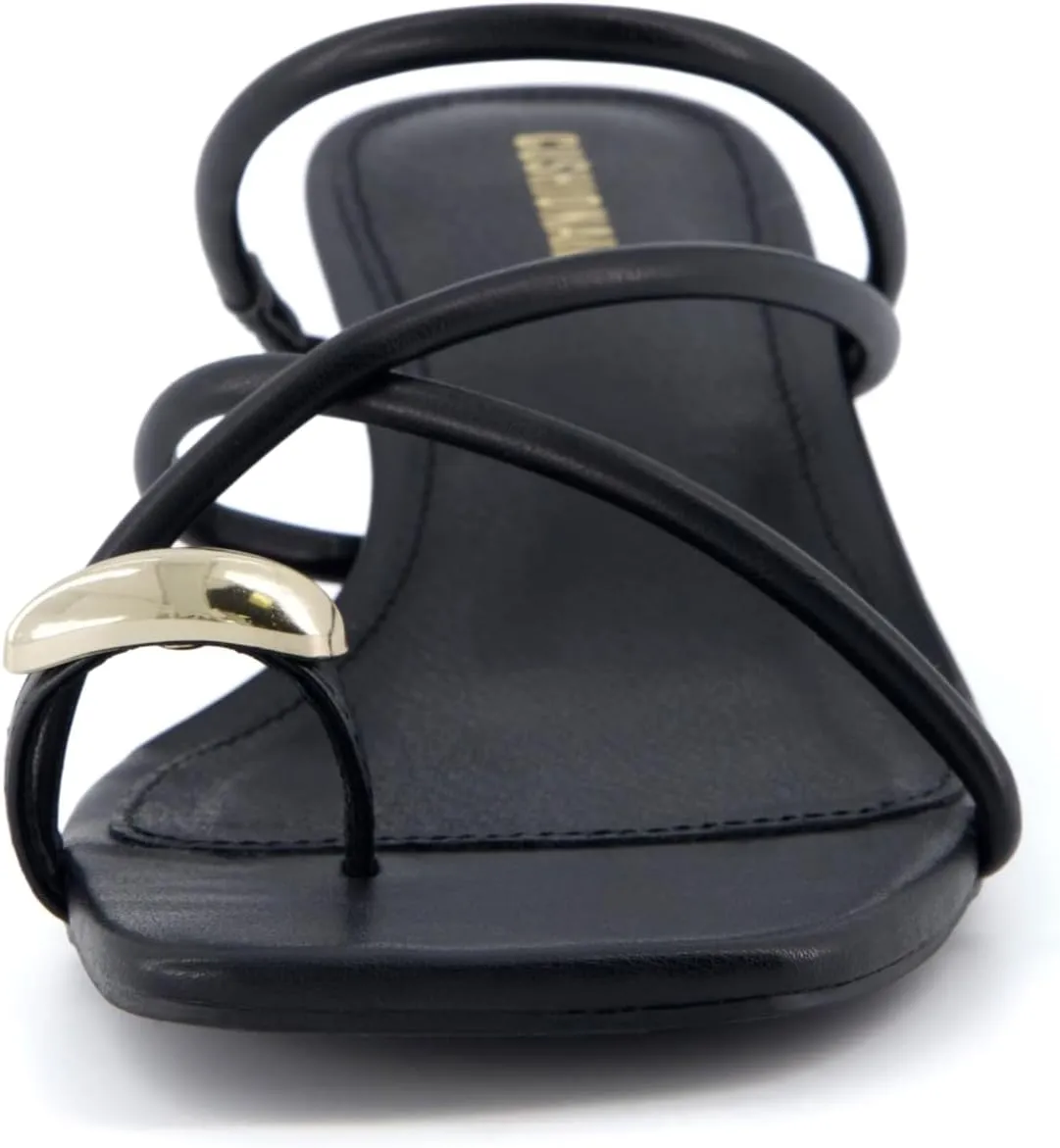 CUSHIONAIRE Maui Womens Strappy Toe-Ring Slip On Kitten Heel  Vegan Leather Dress Sandal   Memory Foam