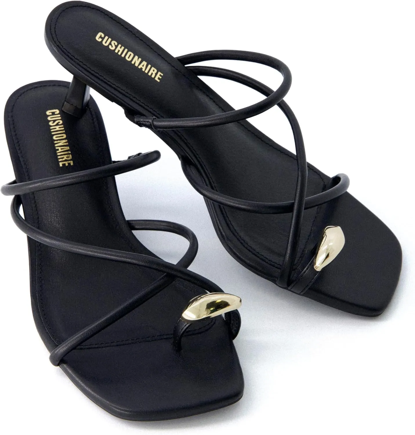 CUSHIONAIRE Maui Womens Strappy Toe-Ring Slip On Kitten Heel  Vegan Leather Dress Sandal   Memory Foam
